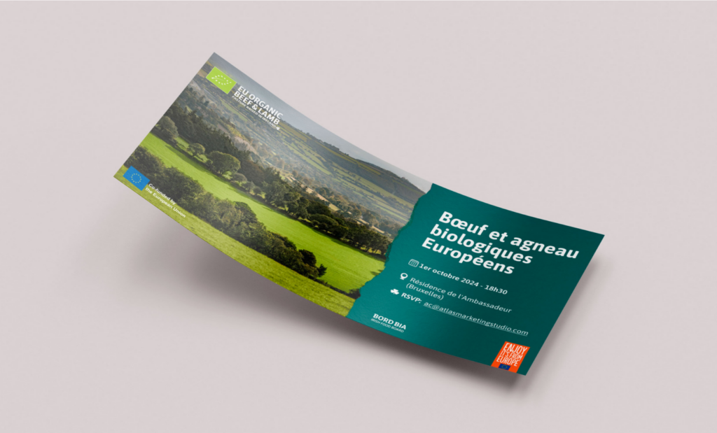 Invitation for Bord Bia’s EU-funded organic beef and lamb event in Brussels, coordinated by Atlas.