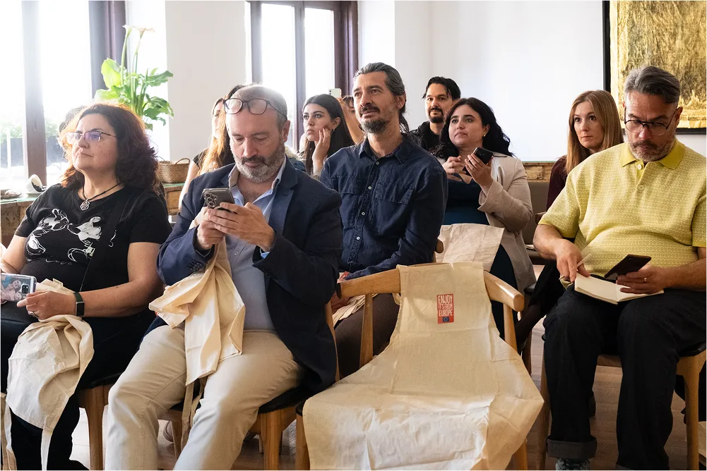 Press and invited guests attending the European cherries launch event organised by Atlas for an EU-funded agri-food promotion campaign.